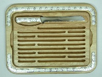 Click to see enlargement of Silver Trim Challah Board<BR>with Knife 9-35-12847