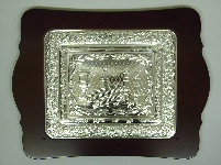 Click to see enlargement of Silver Inlay<BR>Hardwood Challah Board 9-35-14185